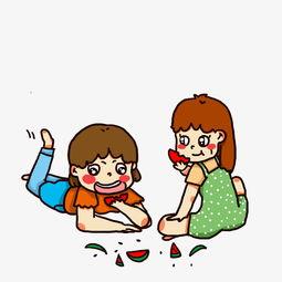 吃瓜女生图片卡通,趣味横生的视觉盛宴